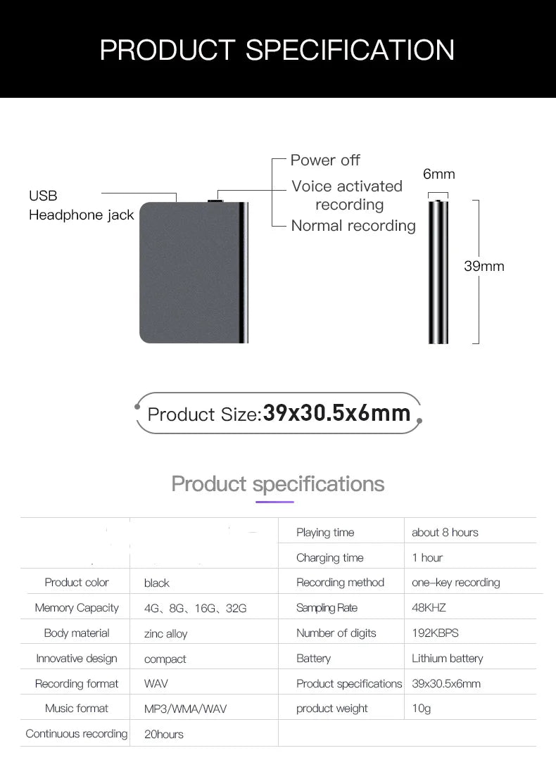 8/32GB Mini Digital Voice Recorder