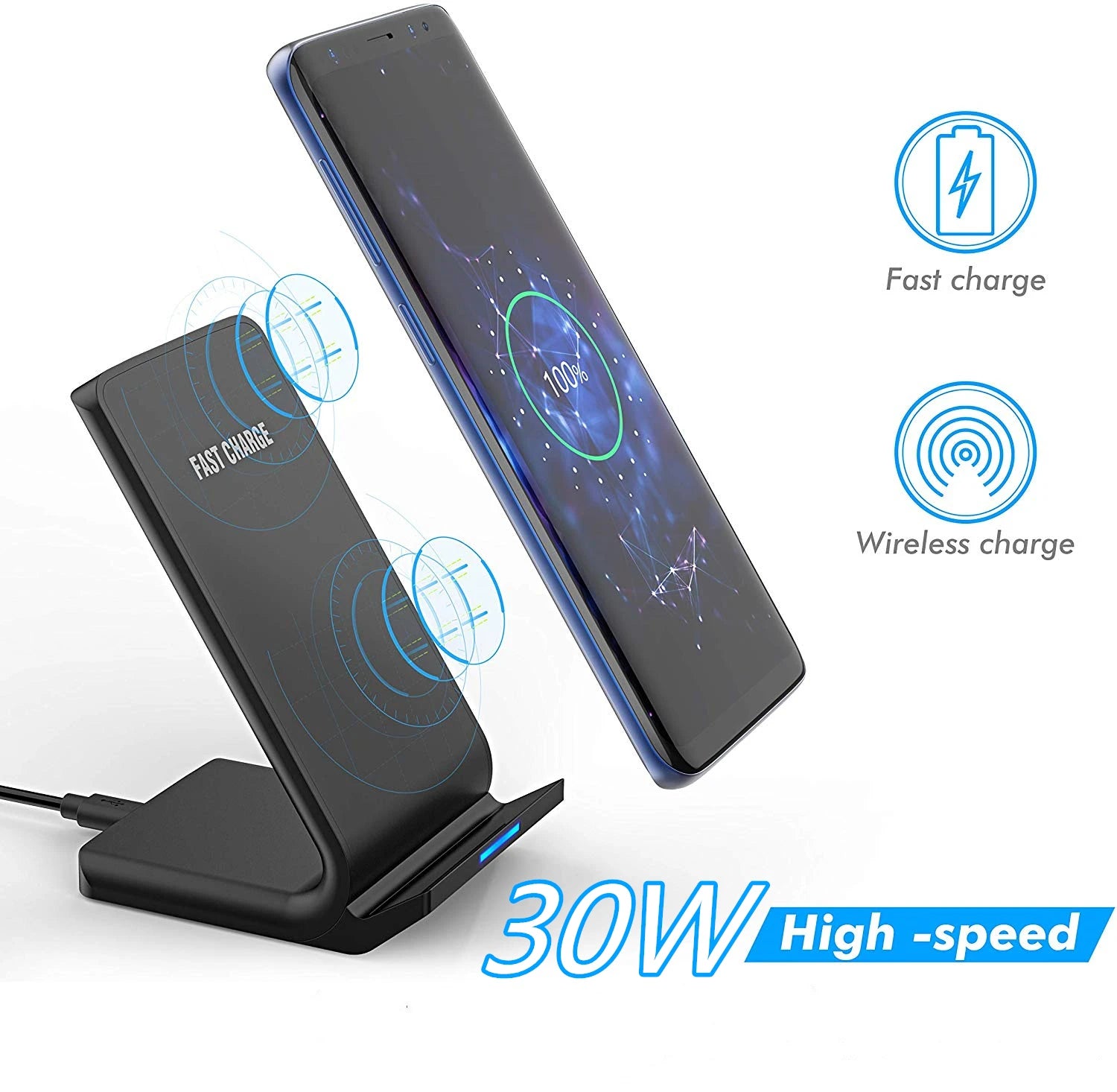 30W Qi Fast Wireless Charger Stand