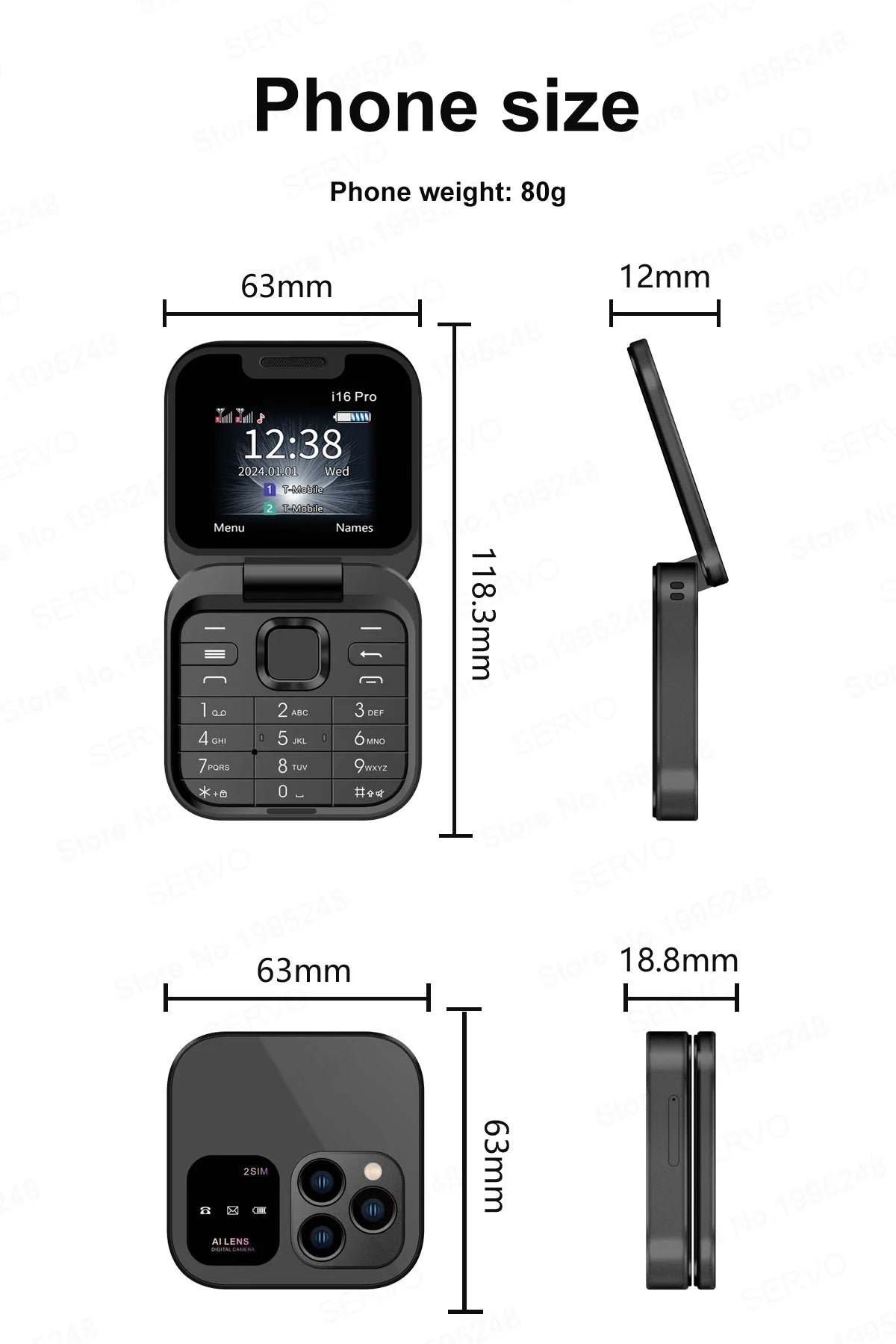 SERVO i16Pro Small Foldable Mobile Phone